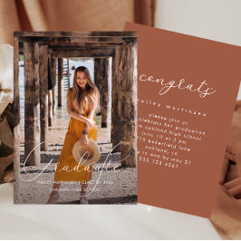 Invitación Elegante Script Terracotta Photo Graduation Party