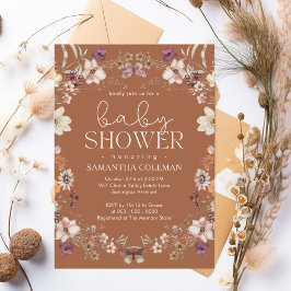 Invitación Elegante Script Terracotta Wildflower Baby Shower