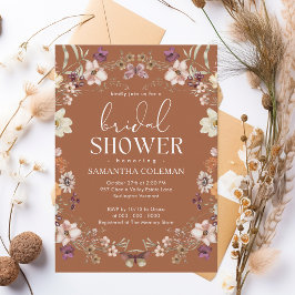 Invitación Elegante Script Terracotta Wildflower Bridal Showe