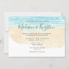 Invitación Elegante Script Watercolor Beach Wedding Invitació