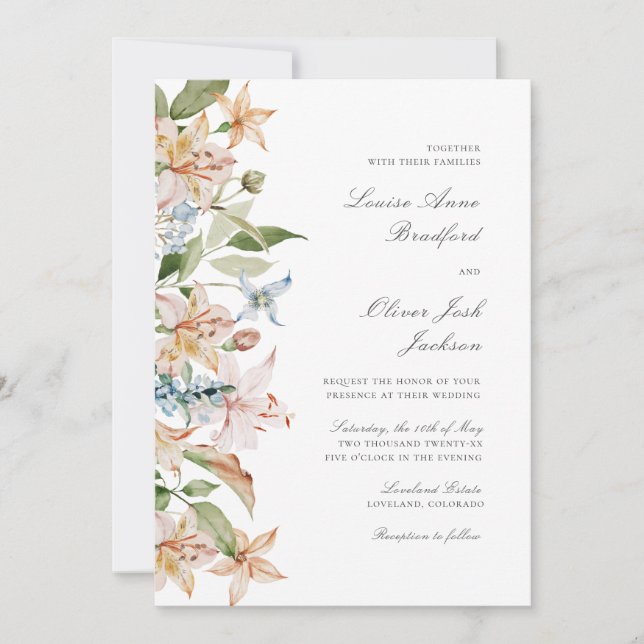 Invitación Elegante Script Watercolor Floral Boda (Anverso)