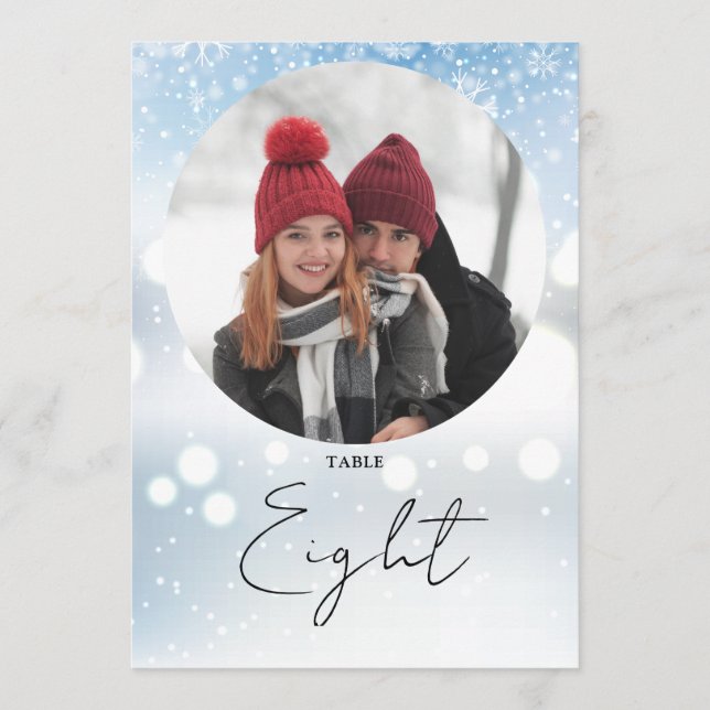 Invitación Elegante Script Winter Snowflakes Table Number (Anverso)