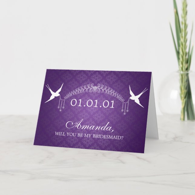 Invitación Elegante Sé Mis Pájaros De Novias Y Diamantes Púrp (Anverso)