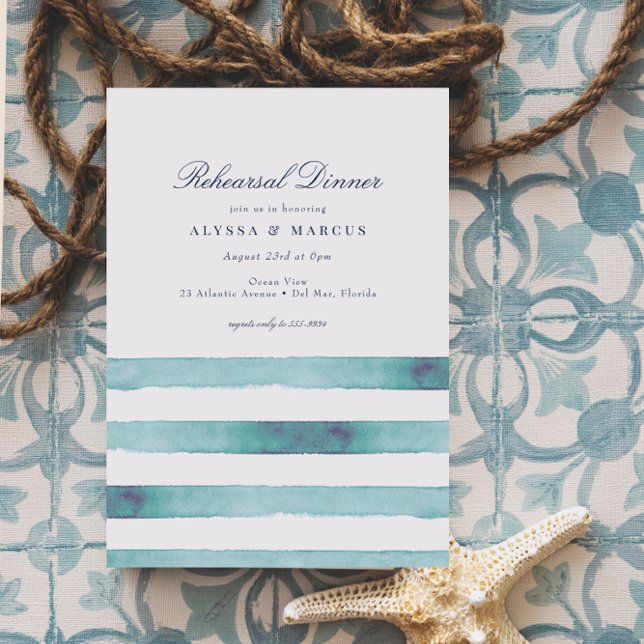 Invitación Elegante Sea Aqua Stripes Ensayo Náutico Cena (Subido por el creador)