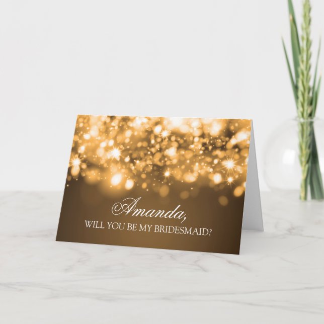 Invitación Elegante Sea Mi Noviaria Luces De Oro (Anverso)