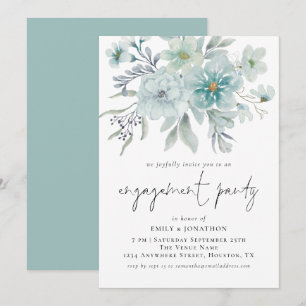 Invitación Elegante Sea Mist Verde azulado Florals Partido de