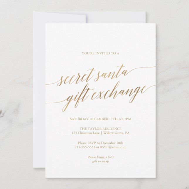 Invitación Elegante secreto de caligrafía de oro de Santa Mar (Anverso)