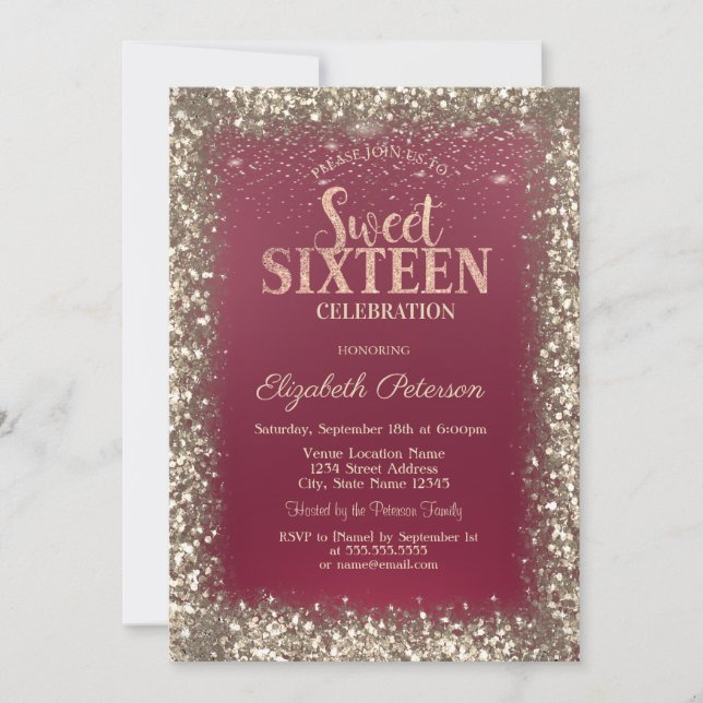Invitación Elegante secuencia de oro moderno marco dulce rojo (Anverso)