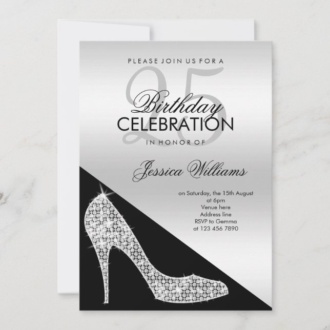 Invitación Elegante secuencia Stiletto, Plata y Nacimiento Ne (Anverso)