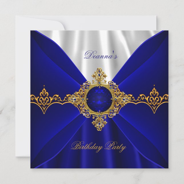 Invitación Elegante seda blanca con joyas doradas de cumpleañ (Anverso)