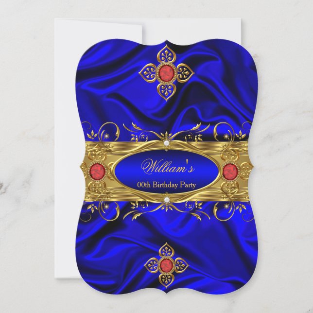 Invitación Elegante seda de cumpleaños con gemas azules reale (Anverso)