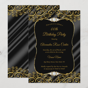 Invitación Elegante seda dorada fiesta de cumpleaños con diam