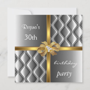 Invitación Elegante Seda Plateada Dorada Arco Diam