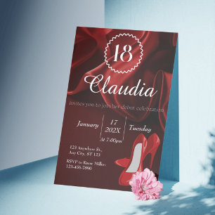 Invitación Elegante seda roja y azul real Cumpleaños 18