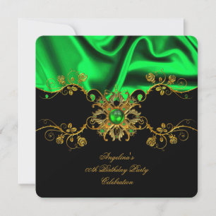 Invitación Elegante seda verde lima joya negro oro fiesta de