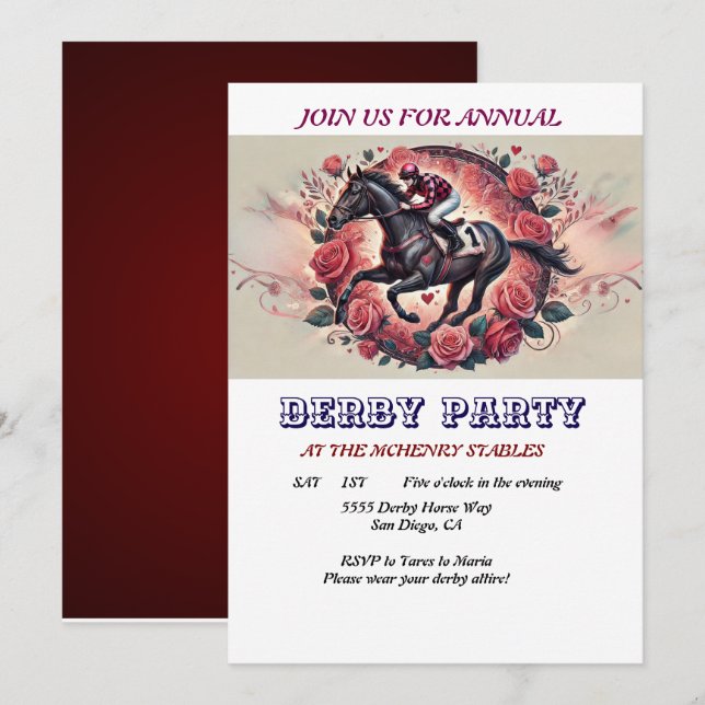 Invitación Elegante selección de caballos de raza Derby Fiest (Anverso / Reverso)