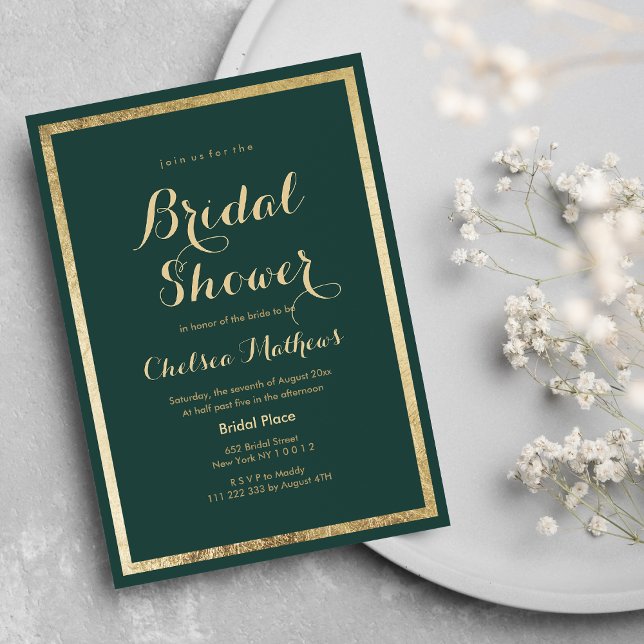 Invitación Elegante selva moderna dorado verde Bridal Shower (Elegant modern forest green gold Bridal Shower Invitation )