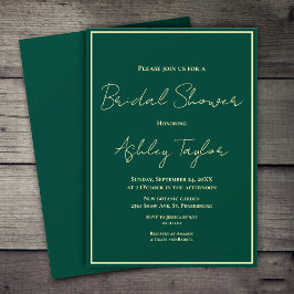 Invitación Elegante Sencilla Dorada Verde Moderna Ducha Brida