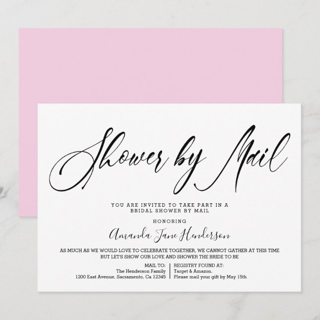 Invitación Elegante Sencilla Ducha De Novias Por Correo (Anverso / Reverso)