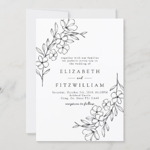 Invitación Elegante, sencilla, flor de cerezo de mano con cor