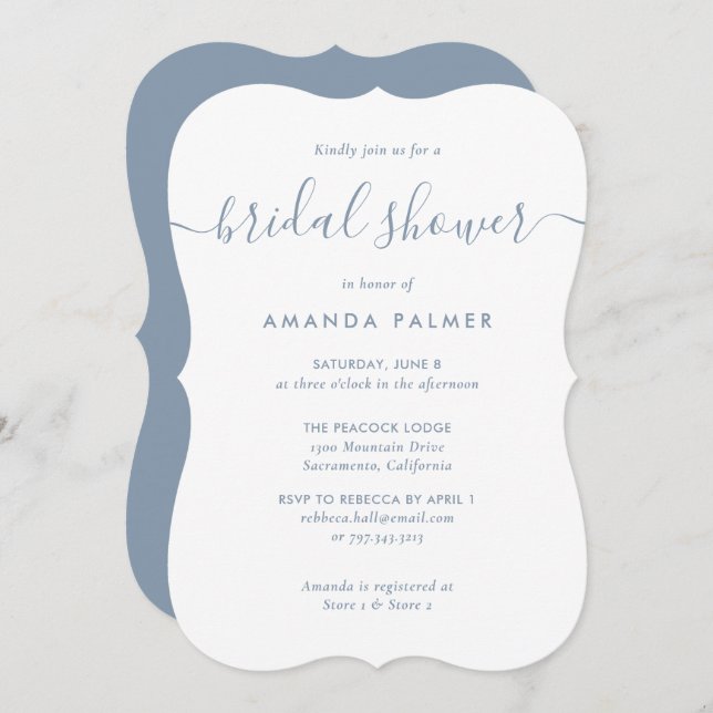 Invitación Elegante Sencilla Moderna Ducha Azul Dusty Bridal (Anverso / Reverso)
