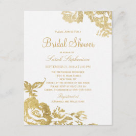 Invitación Elegante Sencilla Moderna Floral Dorada Ducha Noda