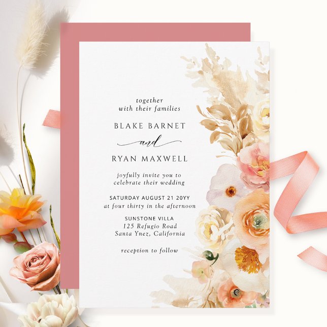 Invitación Elegante, sencilla, Rubor, crema, Boda de coral (Subido por el creador)