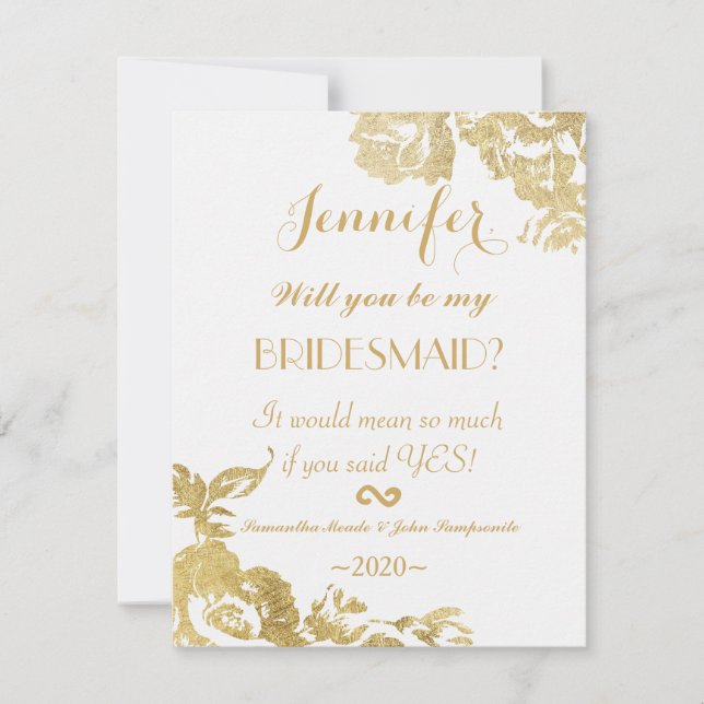 Invitación Elegante, sencilla y moderna Rosa Floral Gold Brid (Anverso)