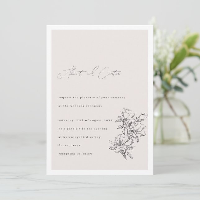 Invitación Elegante Sencillo Con Flores De Arte De Línea Y Bo (Anverso de pie)