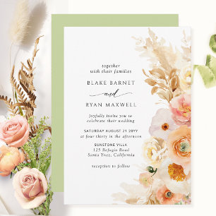 Invitación Elegante, sencillo, crema de Rubor Boda verde