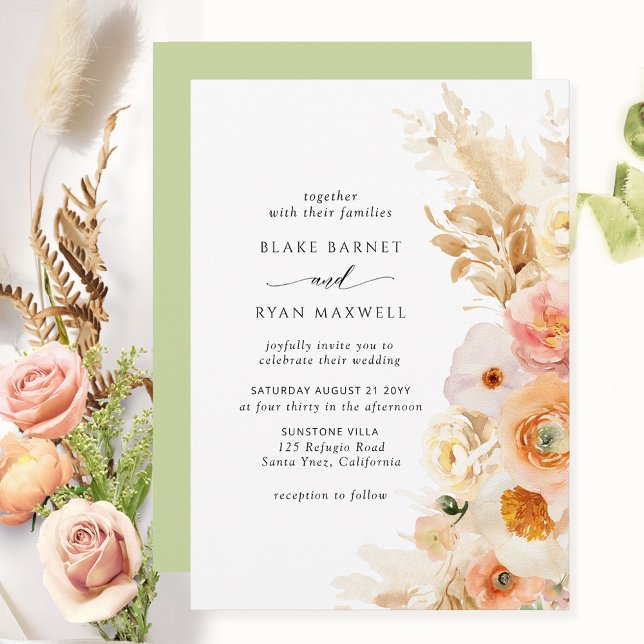 Invitación Elegante, sencillo, crema de Rubor Boda verde (Subido por el creador)