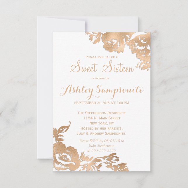 Invitación Elegante Sencillo dorado blanco dulce 16 (Anverso)
