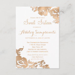 Invitación Elegante Sencillo dorado blanco dulce 16