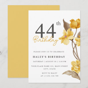 Invitación Elegante Sencillo Floral Amarillo Cumpleaños 44