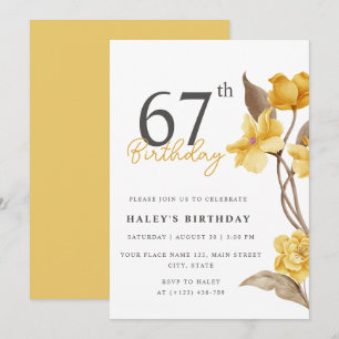 Invitación Elegante Sencillo Floral Amarillo Cumpleaños 67