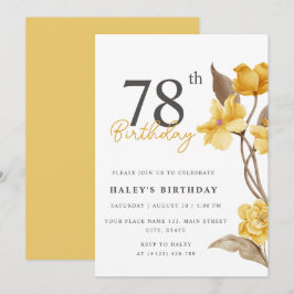 Invitación Elegante Sencillo Floral Amarillo Cumpleaños 78