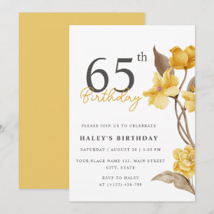 Invitación Elegante Sencillo Floral Chic Cumpleaños 65 Amaril