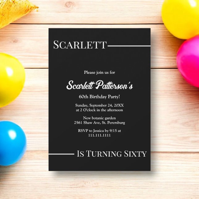 Invitación Elegante, Sencillo, Negro Y Blanco Moderno Cumplea (Subido por el creador)