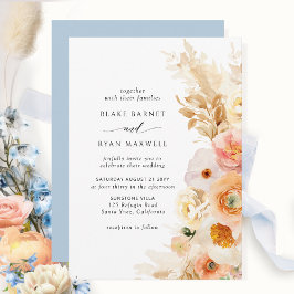 Invitación Elegante, sencillo, Rubor, crema, Boda azul