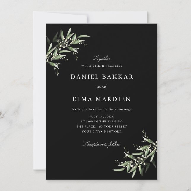 Invitación Elegante Sencillo Rústico Botánico Boda Verde (Anverso)