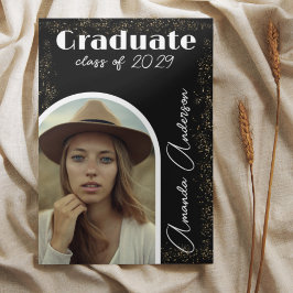 Invitación Elegante Sencillo Script Arch Photo Gold Graduació