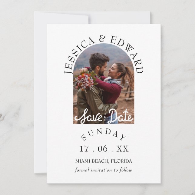 Invitación Elegante Sencillo Script Moderno Foto Guardar la F (Anverso)