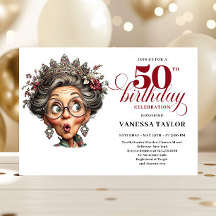 Invitación Elegante Señora Divertida Cumpleaños 50 Humor Fies