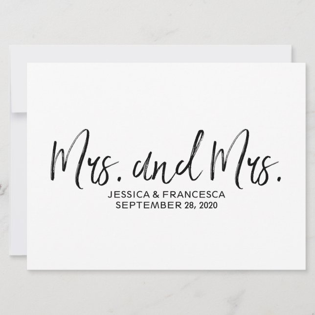 Invitación Elegante "señora y señora" Rótulo de Bodas lesbian (Anverso)