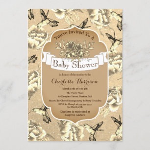 Invitación Elegante Sepia Floral & Hummingbirds