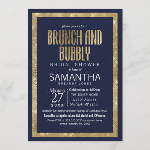 Invitación Elegante serie de oro azul de la marina moderna br