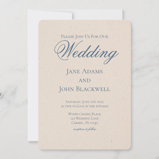 Invitación Elegante Serif Dusty Blue Boda (Anverso)