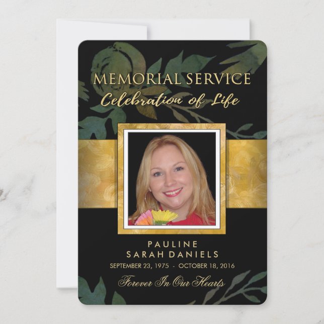 Invitación Elegante servicio conmemorativo Black Gold Invitad (Anverso)