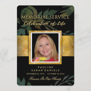 Invitación Elegante servicio conmemorativo Black Gold Invitad