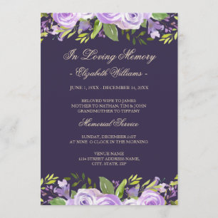 Invitación Elegante servicio conmemorativo de color morado fl